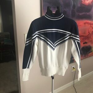 Vintage Late 80s /90s Ski Sweater Navy White Chevron Alpine Knit S/M  Last Xmas